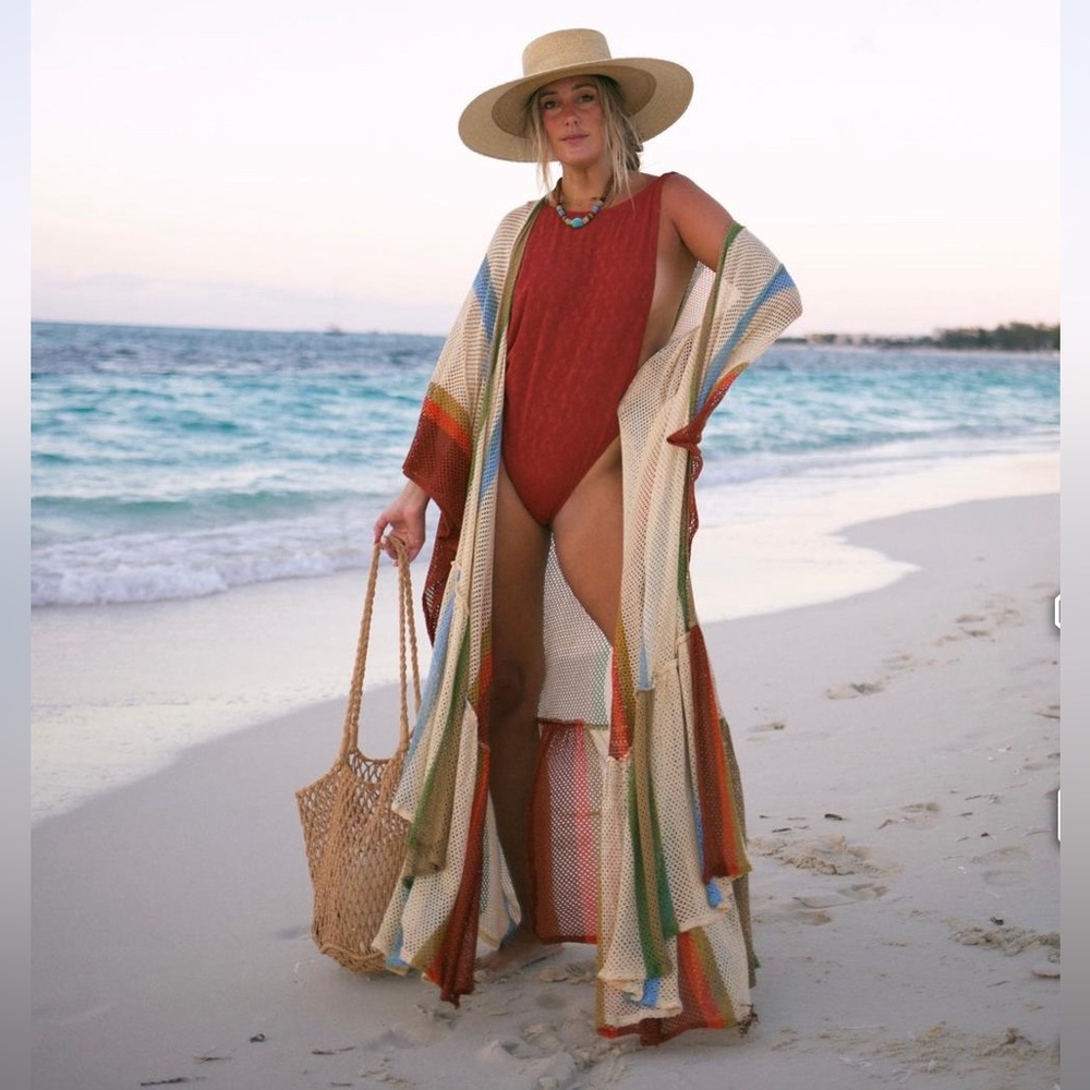 Free People Colorful Striped Beach Cover-Up Caftan